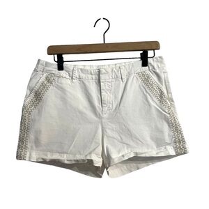 Garnet Hill White Organic Cotton Shorts Size 6 Pockets Chino Preppy Stretch